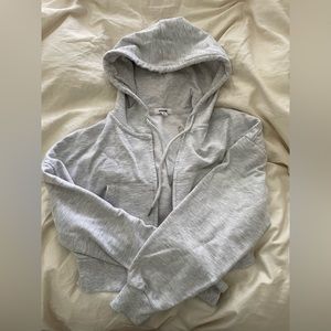 Grey Cropped Hoodie Zip Code Garage Clothing Small